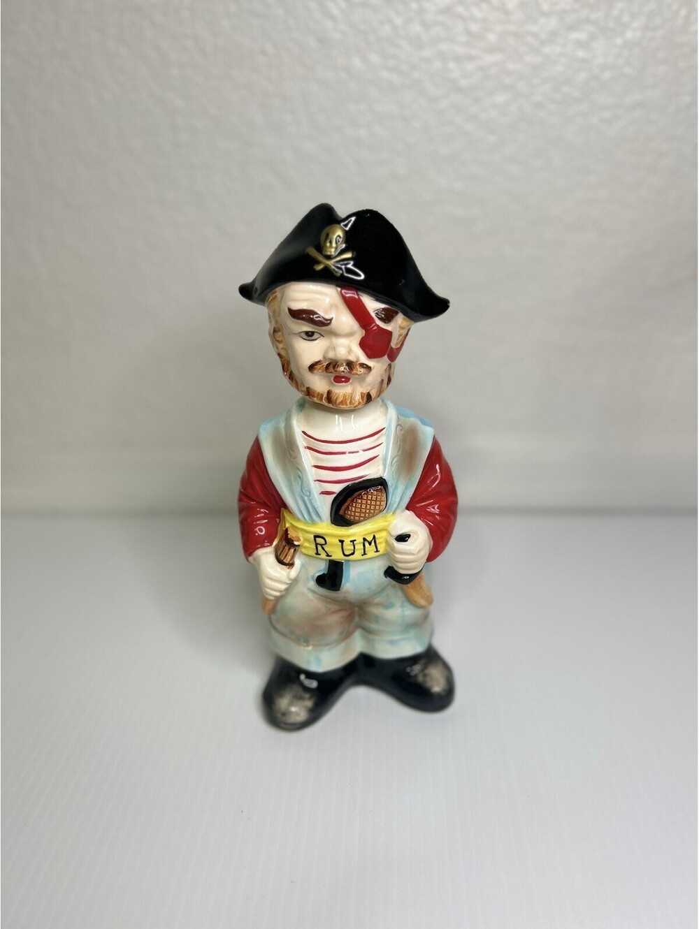 Vintage Ceramic Pirate Rum Decanter Bottle Cork Stopper 10”